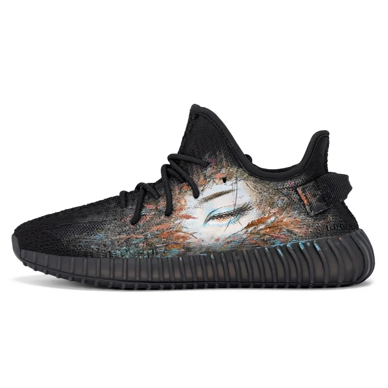 Adidas Originals Yeezy Boost 350 V2 Ink Wash Autumn, ручная роспись, низкие кроссовки, повседневные, unisex, черные