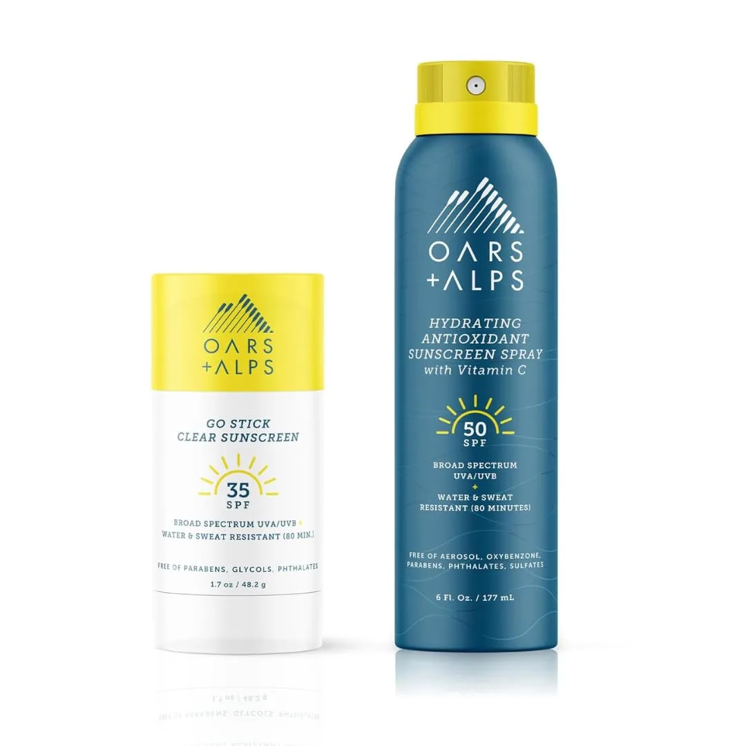 Набор Oars + Alps Go Stick Clear SPF 35 для лица + увлажняющий спрей SPF 50, с витамином E и антиоксидантами, водостойкий, 2 предмета, white
