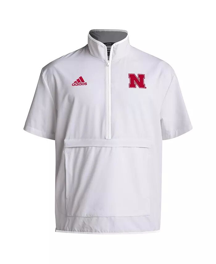 Мужская белая куртка Nebraska Huskers Coaches Sideline с коротким рукавом и полумолнией adidas — фото 3
