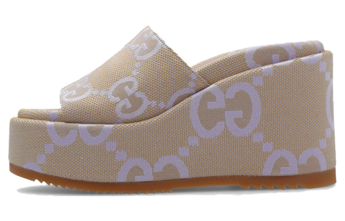 Сандалии Gucci Jumbo GG Platform Slide, бежевый / светло-голубой