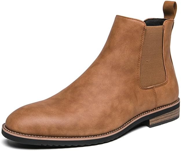 

Мужские классические ботинки Челси, легкие повседневные ботинки до щиколотки, мужские ботинки с круглым носком из ПУ-кожи, кунжут Generic, коричневый