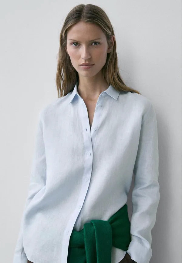 Струящаяся блузка на пуговицах Massimo Dutti, Blue — фото 3