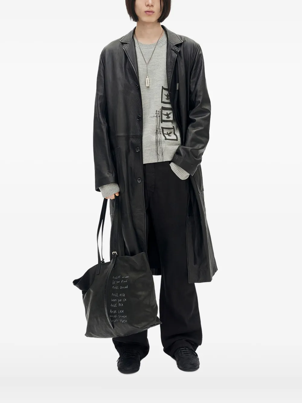 

Шерстяной свитер с принтом птиц Ann Demeulemeester, серый