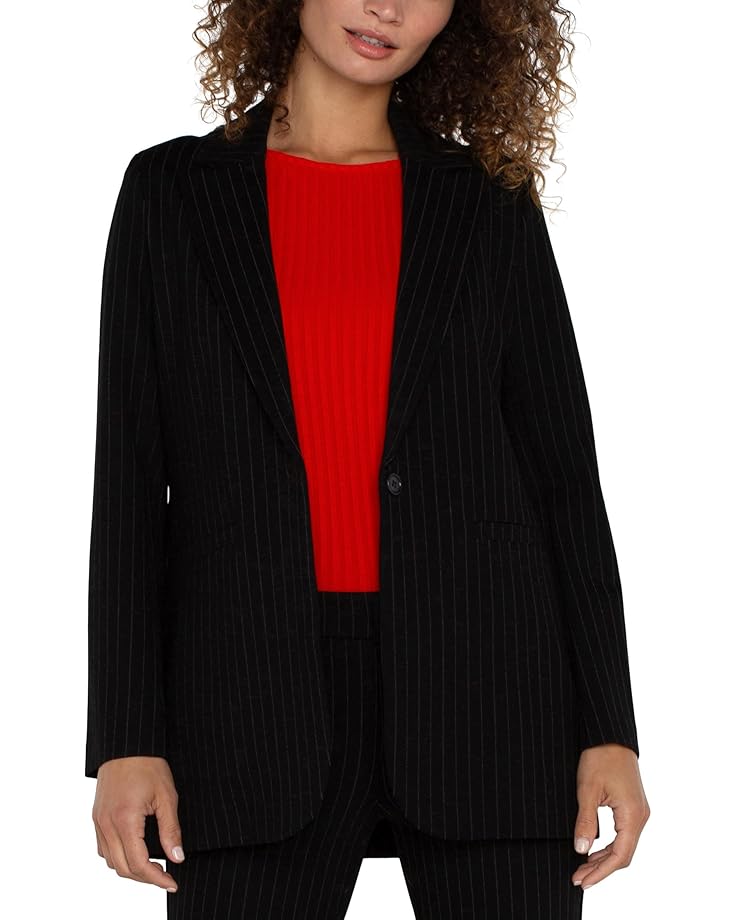 

Блейзер Liverpool Los Angeles Button Front Boyfriend Blazer Silky Soft Performance Denim, цвет Black/White Pinstripe