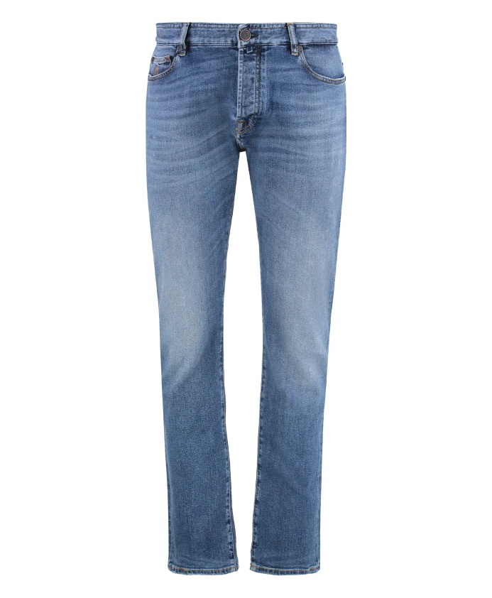 

Джинсы прямого кроя с кожаным логотипом. Moorer, синий