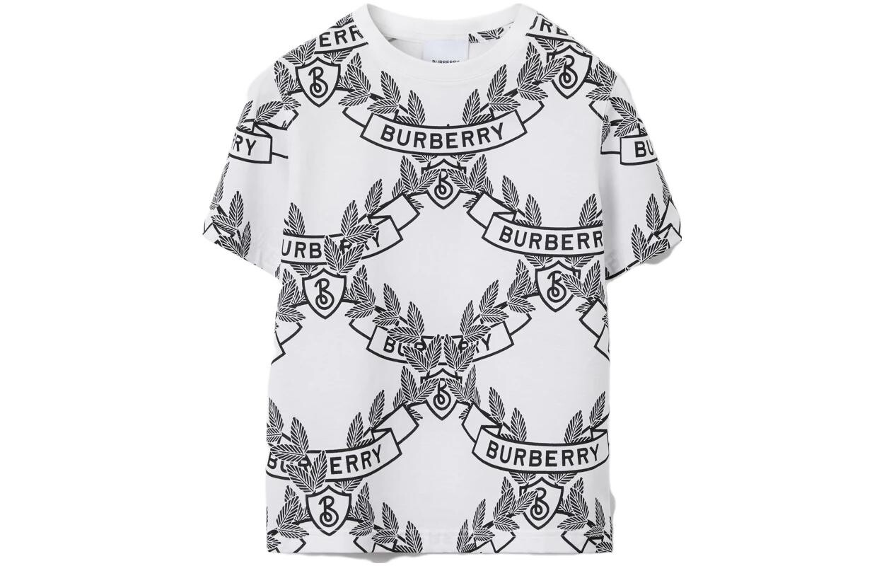 

Футболка детская Burberry с узором и логотипом, белый