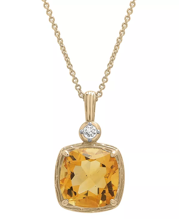 

Ожерелье с подвеской 18 дюймов из стерлингового серебра с 14-каратным золотом, цитрином (2-1/3 карата) и выращенным в лаборатории белым сапфиром (1/20 карата) Macy'S, citrine