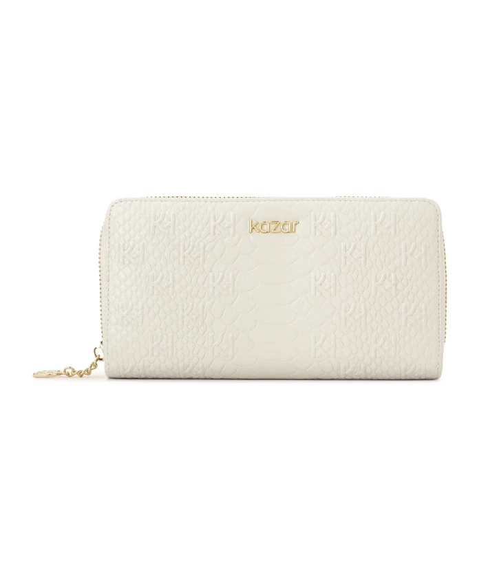 

Белый кожаный кошелек с тиснением и застежкой-молнией. Kazar, белый