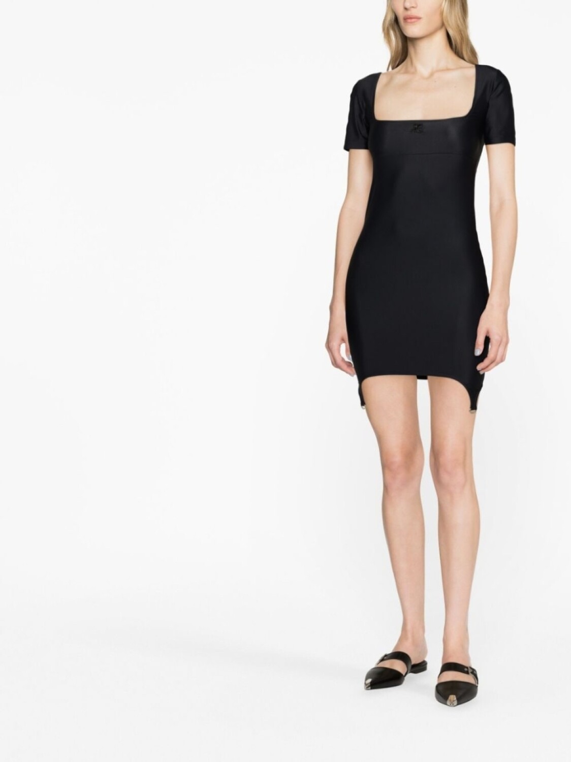 

Платье мини с квадратным вырезом Courrèges, черный