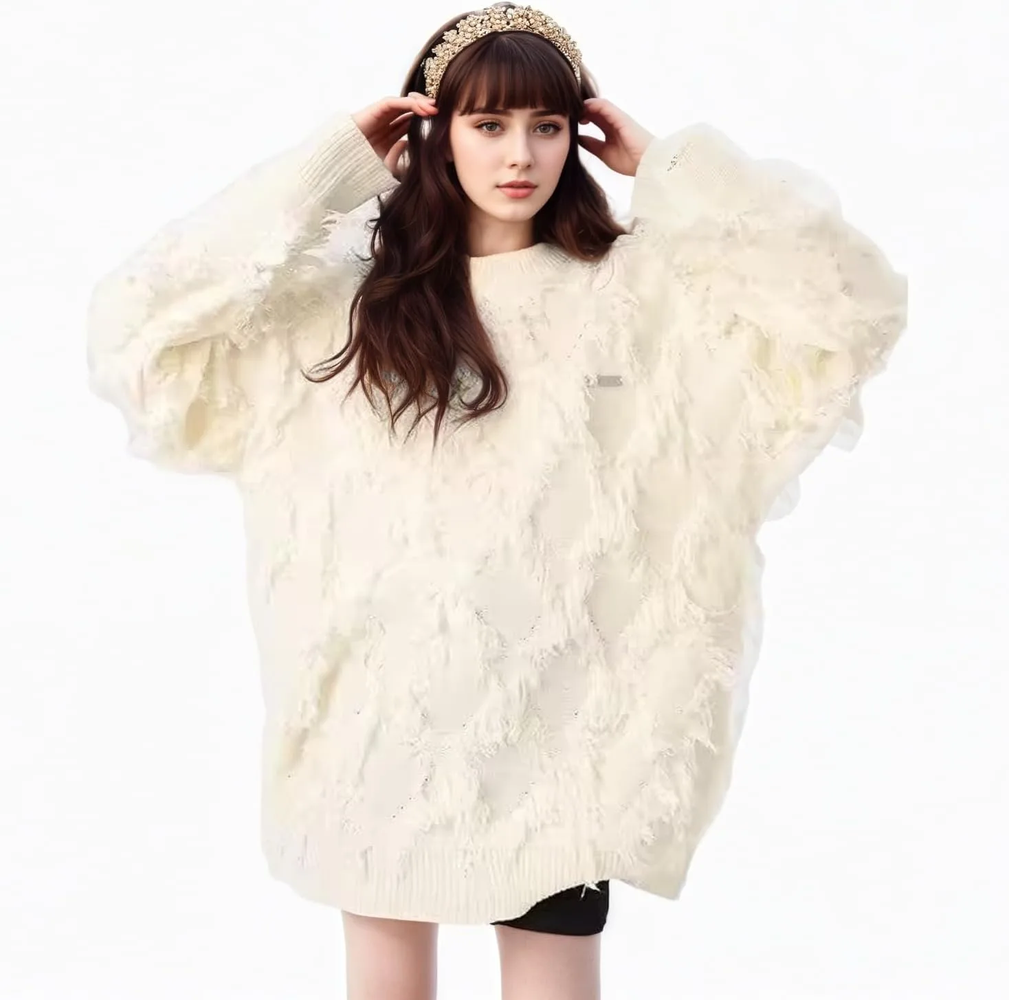 

Y2K свитер с эффектом поношенности кросс оверсайз дедушкин свитер мешковатый вязаный с длинным рукавом пуловер зимний стритвир унисекс Ponitrack