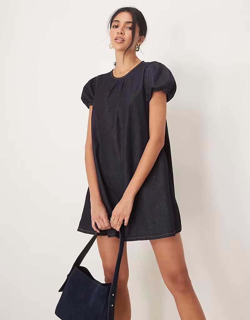 

Джинсовое мини-платье-свитшот ASOS DESIGN с рукавами-фонариками