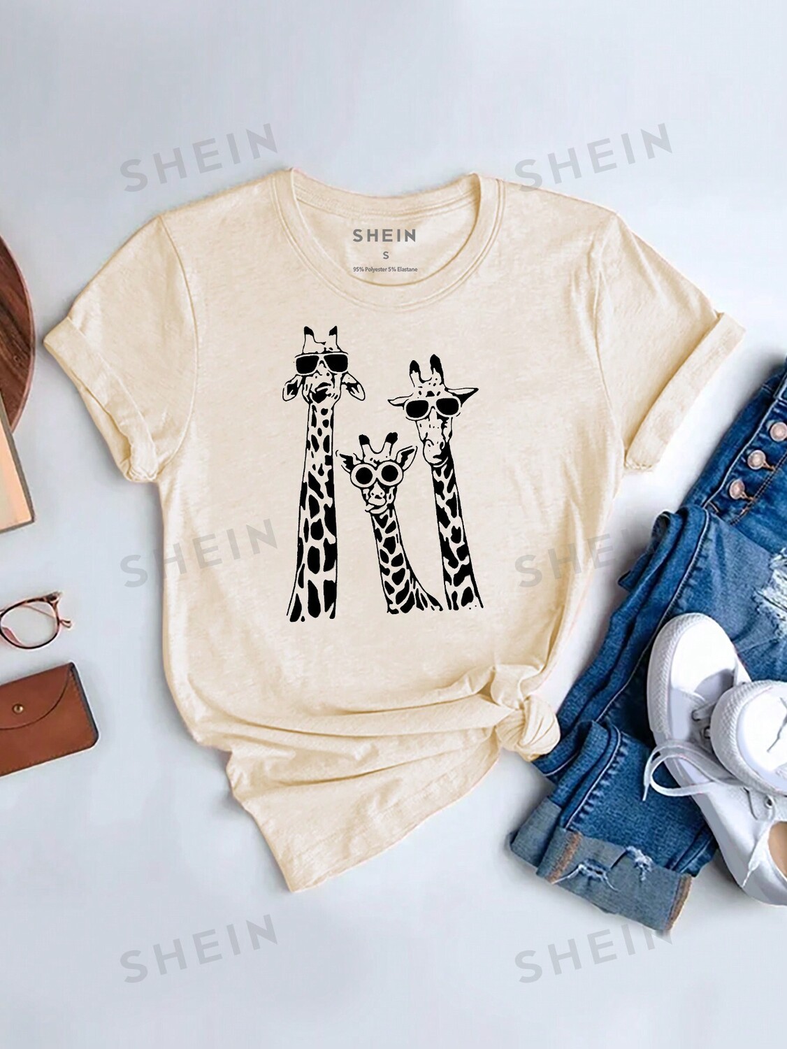 

Футболка женская Shein Lune с круглым вырезом, абрикосовый