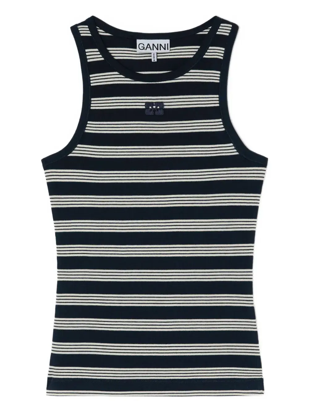 

Полосатый топ с вышитым логотипом Ganni, синий