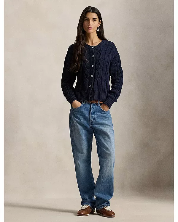 Кардиган с круглым вырезом и косами Ralph Lauren, Blue — фото 2