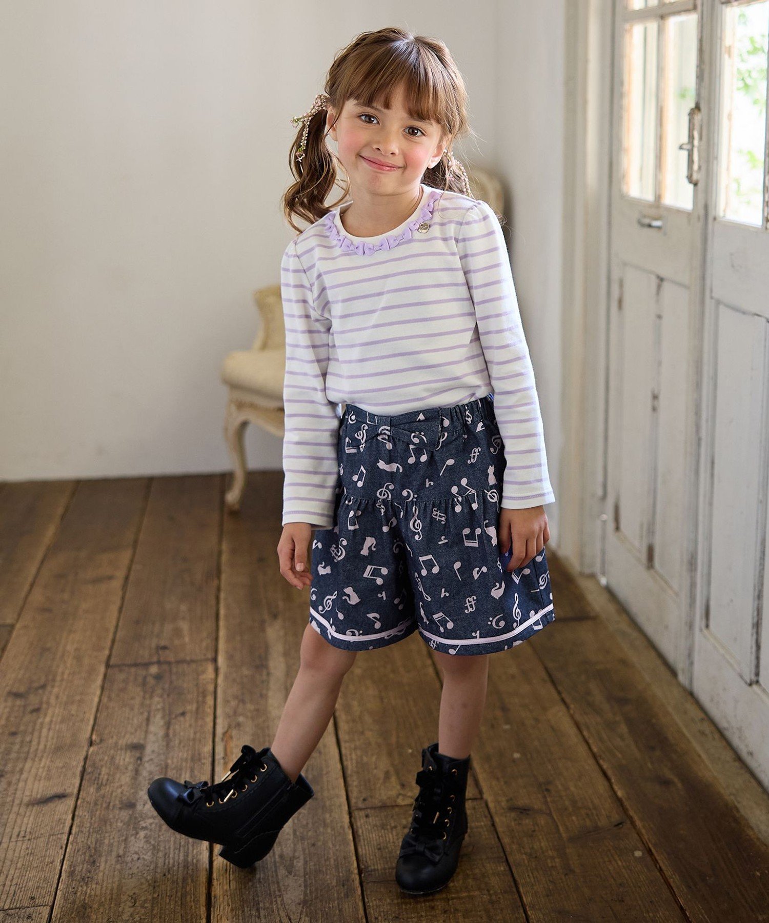 Брюки-кюлоты с принтом в виде музыкальных нот ANY KIDS, Denim [775] — фото 2