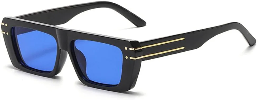 

MUTYNE Роскошные солнцезащитные очки в полоску для женщин, винтажные, маленькие, квадратные, с заклепками, мужские, прямоугольные, черные, UV400, Black Blue