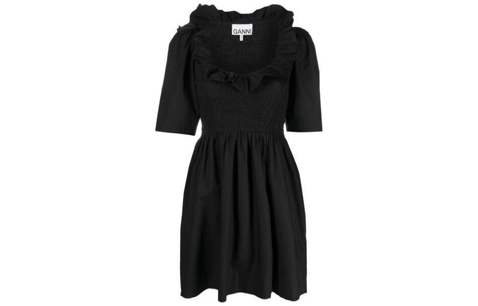 

GANNI Смокинговое платье мини из органического хлопка, черное