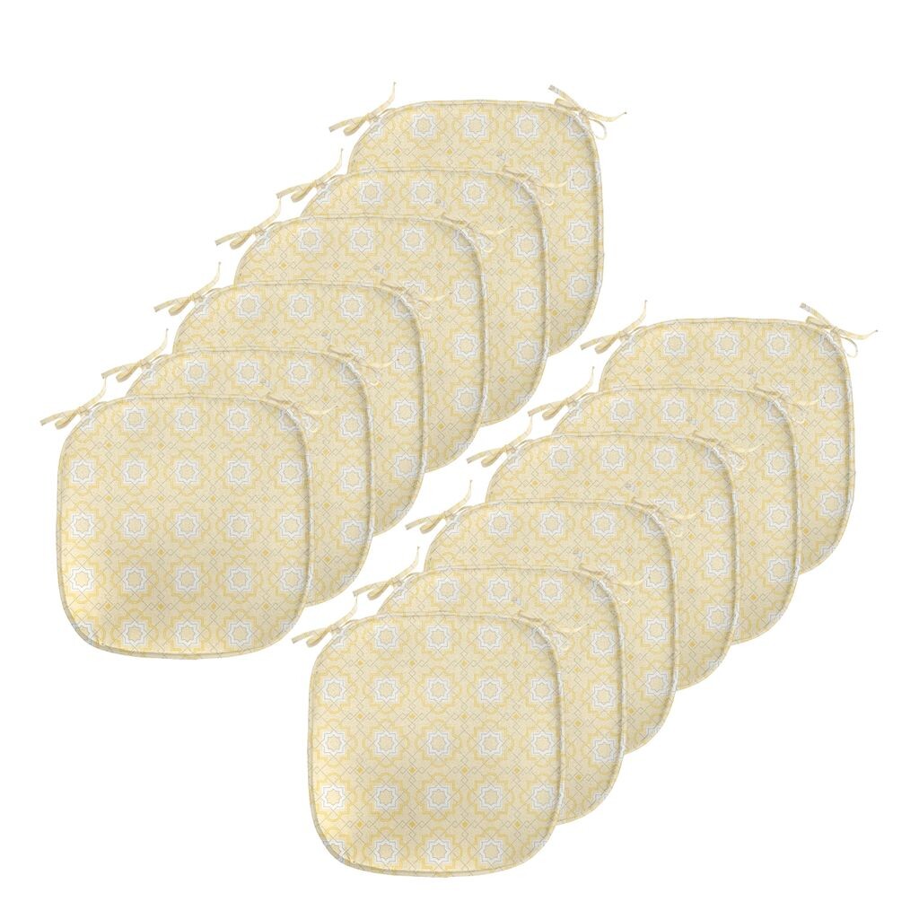 

ABAKUHAUS Четырехлистник Подушка для обеденного стула Решетка girih Декоративная водонепроницаемая подушка с ремнями для кухонных сидений 40см x 40см Упаковка из 12 шт. Бело-желтая горчица