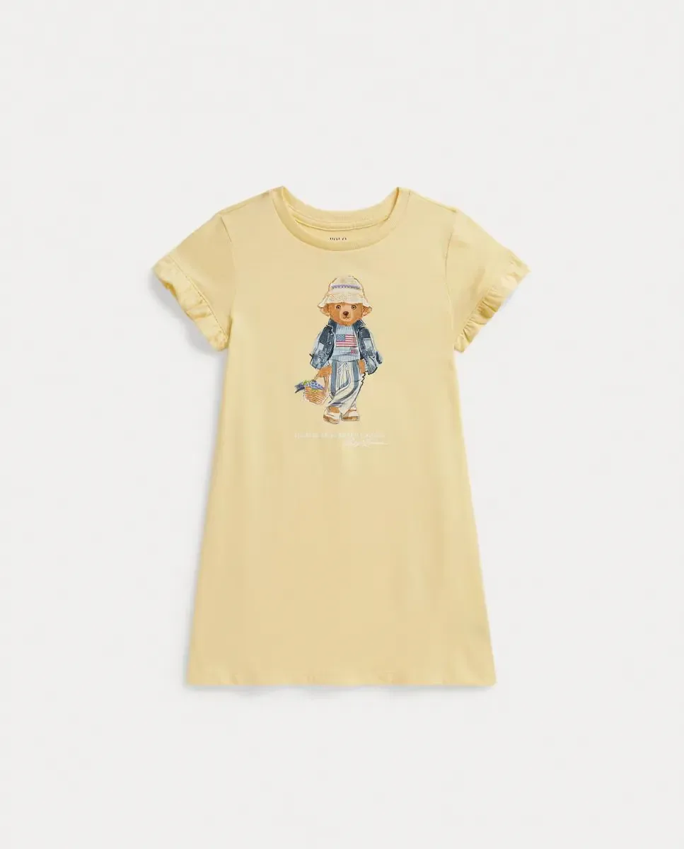 Деткое хлопковое платье с Поло Медвежонком Polo Ralph Lauren, желтый