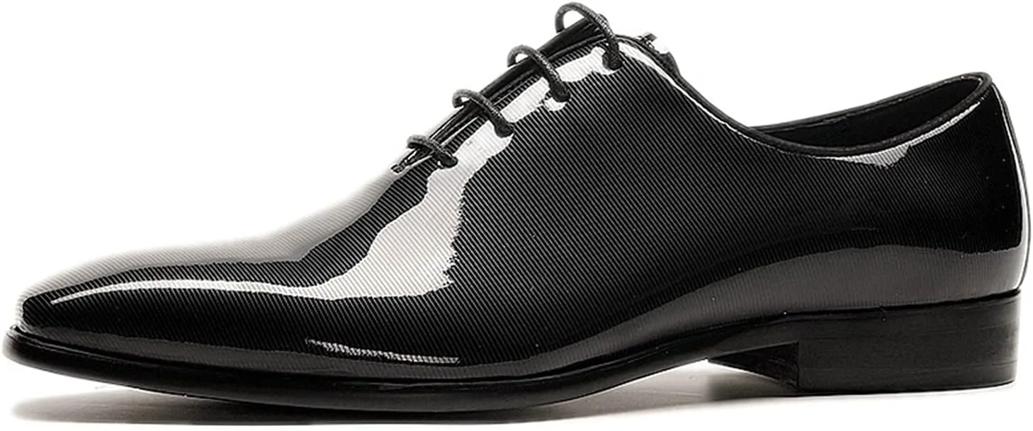 Мужские официальные туфли Oxfords на шнуровке из лакированной кожи коровьей выделки, с противоскользящей резиновой подошвой и каблуком, для свадеб XJSDJHOUNT, черный — фото 2