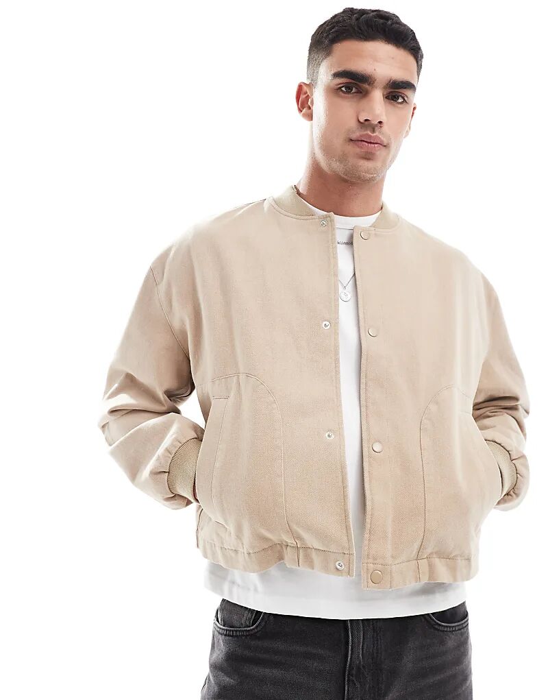 

Укороченная куртка-бомбер свободного кроя в каменном цвете ASOS DESIGN
