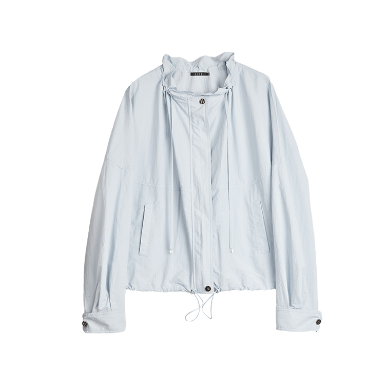 

ELLE Короткое пальто женское синее с воротником-рюшами тонкое