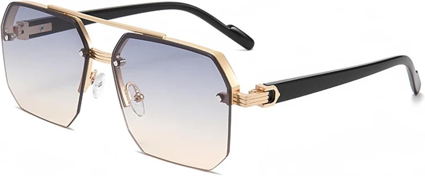 

Мужские солнцезащитные очки в стиле ретро с двойной перемычкой и многоугольными металлическими линзами, модные градиентные очки с защитой от УФ-излучения UV400 TVTBBVV, Gold-blue Yellow