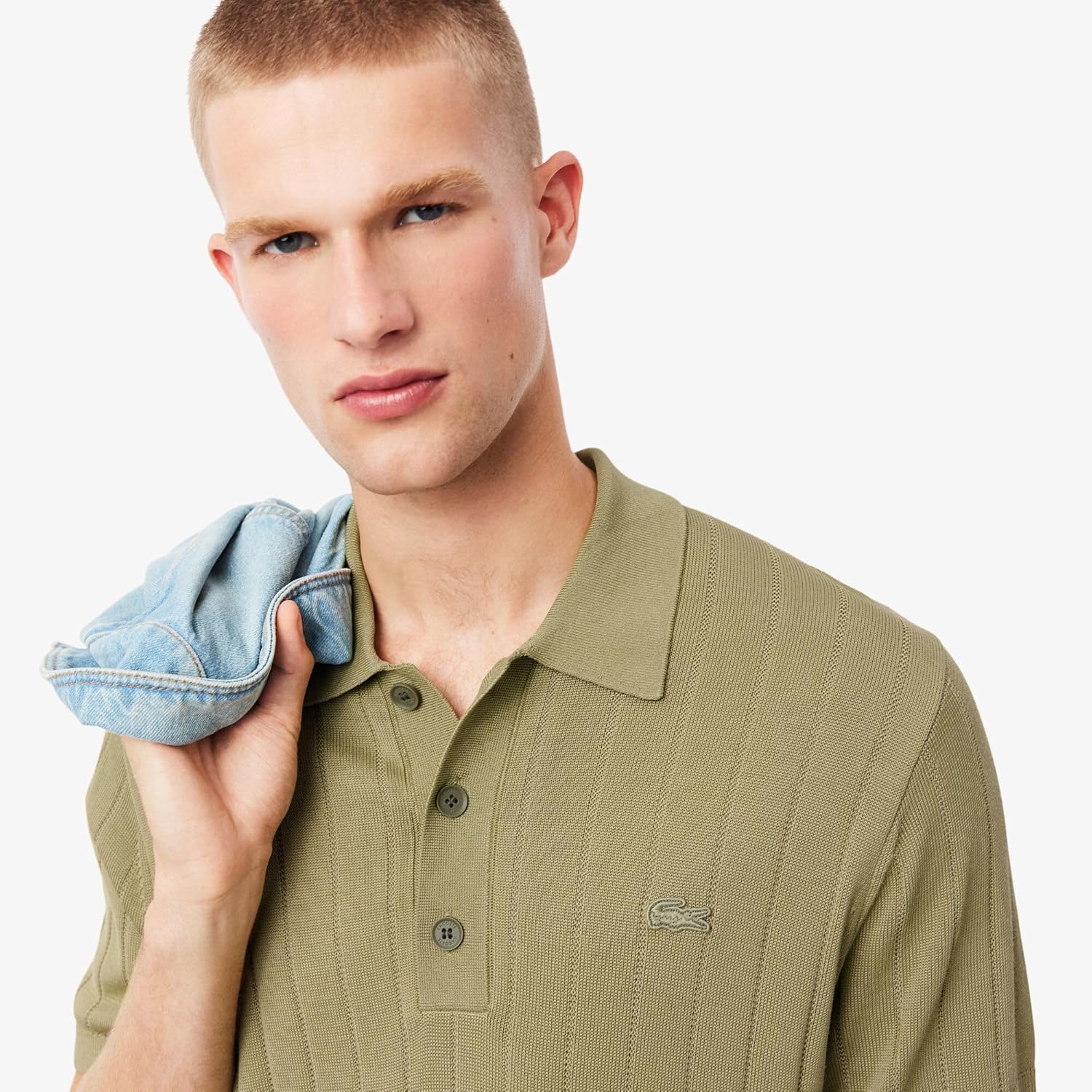Мужской свитер Lacoste (официальный) из трикотажной резинки высокой плотности. Рубашка-поло, зеленый — фото 2