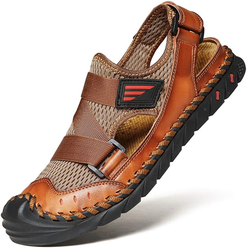 

Мужские летние сандалии Asifn с закрытым носком, дышащие резиновые повседневные легкие тапочки, пляжная обувь на плоской подошве, водонепроницаемые, коричневый
