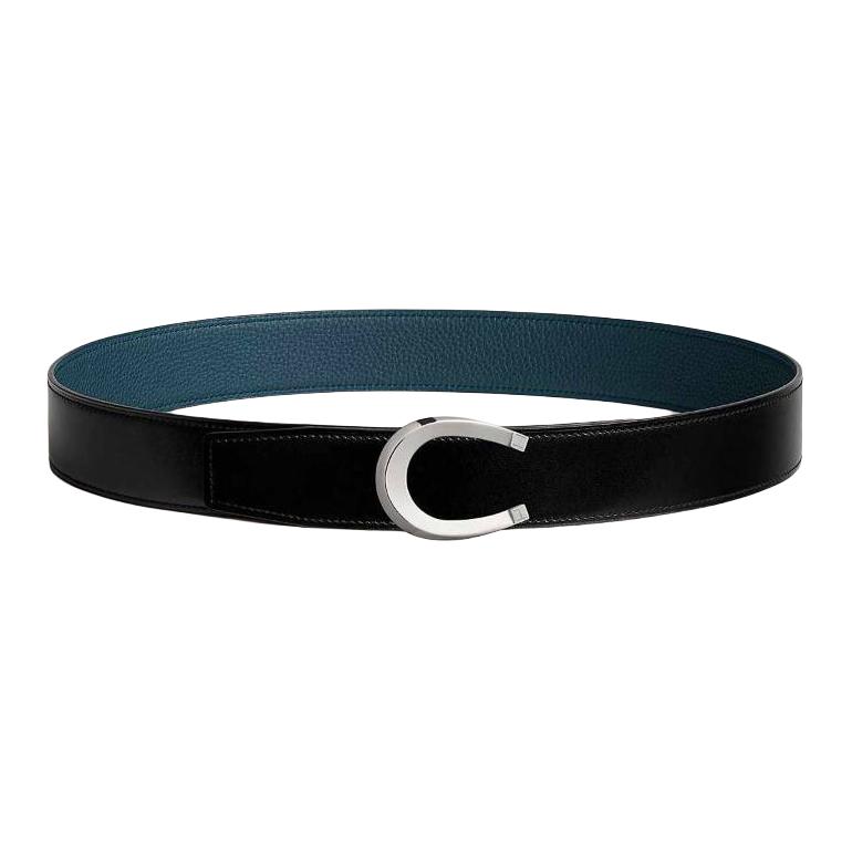 

HERMES Мужской ремень из телячьей кожи черный шириной 3,8 см, Black