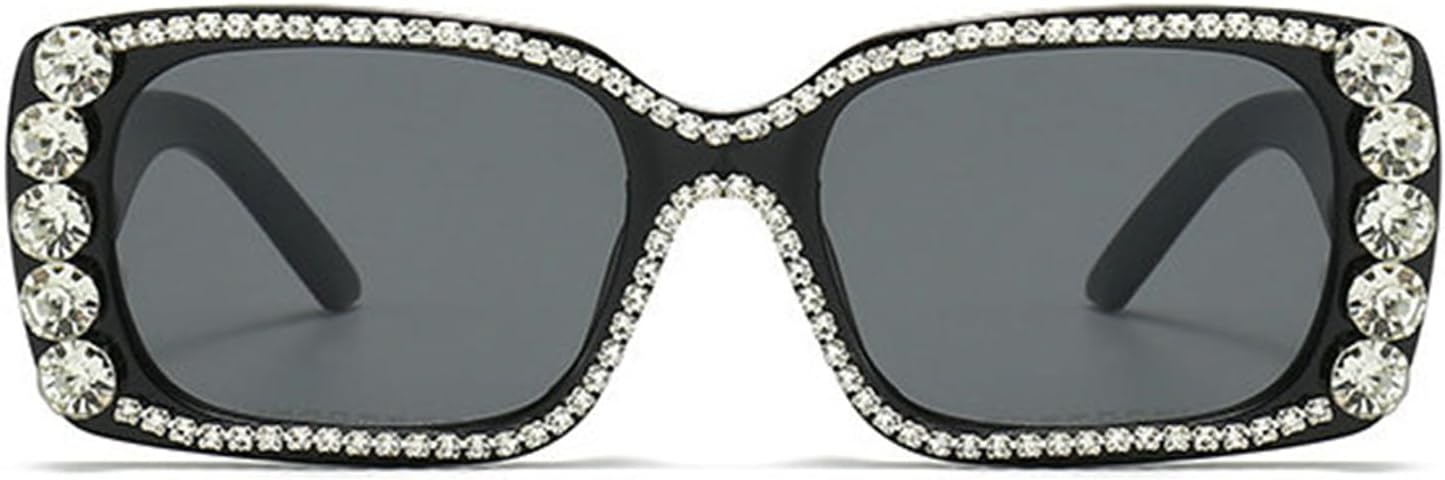 

willochra Милые солнцезащитные очки с кристаллами и жемчугом для женщин, модные солнцезащитные очки со стразами, квадратные, блестящие, с бриллиантами, для вечеринки, Black