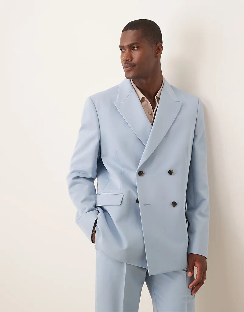 

Свободный двубортный пиджак ASOS DESIGN синего цвета