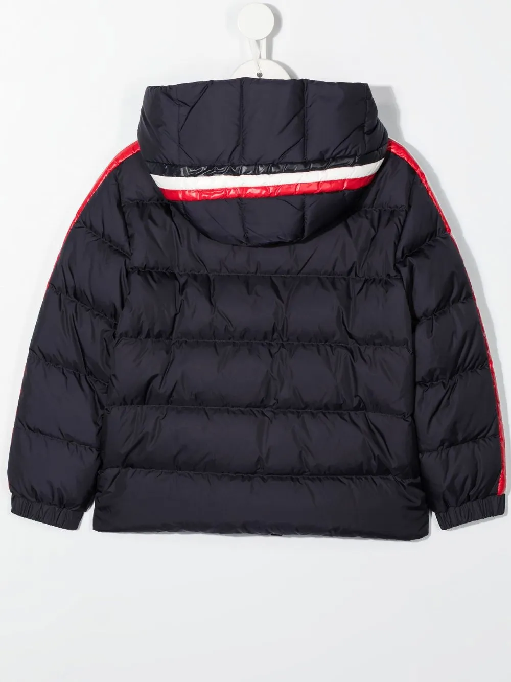 Пуховик с капюшоном и нашивкой-логотипом Moncler Enfant, синий — фото 2