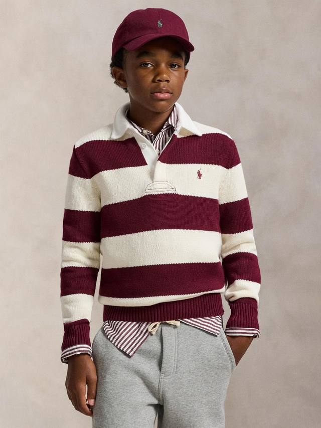 

Детский хлопковый свитер с длинными рукавами в полоску Ralph Lauren, Wine/Cream