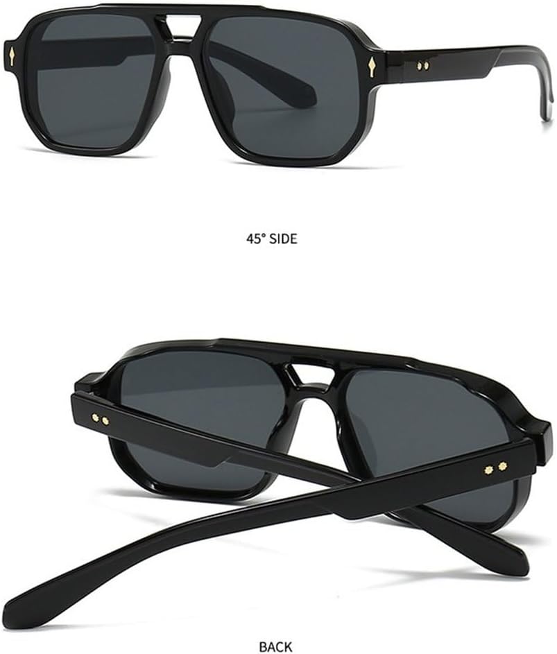 

Солнцезащитные очки в стиле ретро с двойной перемычкой, квадратной формы, градиентные оттенки, модные дизайнерские солнцезащитные очки с заклепками для мужчин GHVWYX, Black Leopard Grey