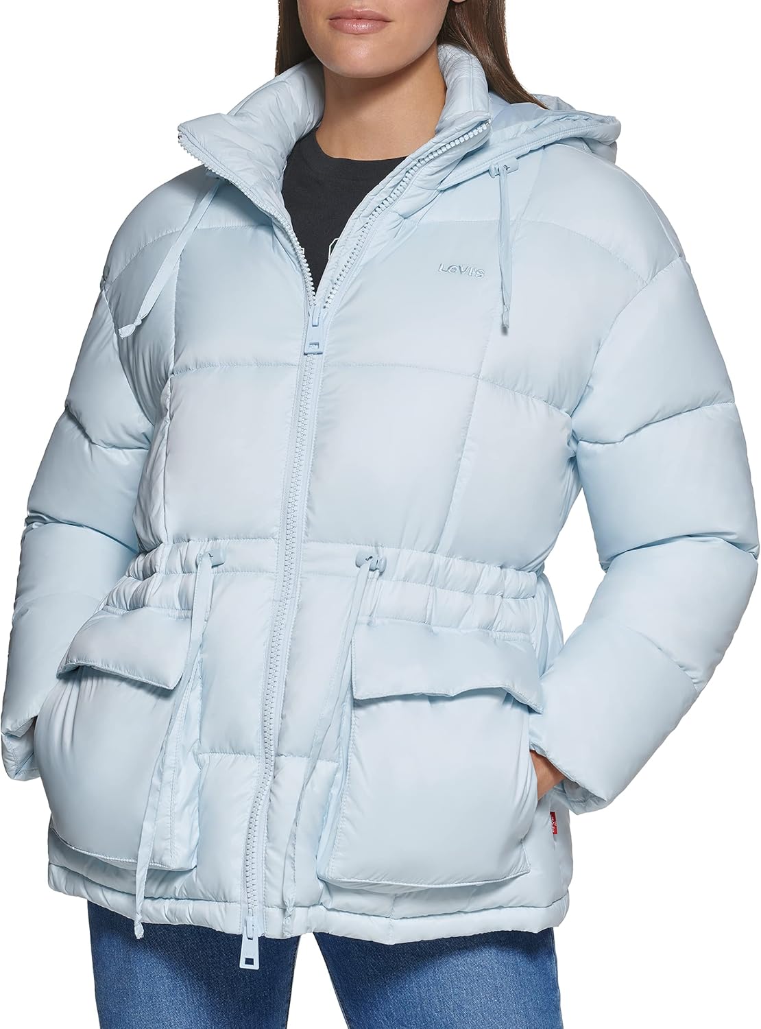

Levi's Женская утепленная куртка Megan с капюшоном и регулируемой талией, Plein Air Light Blue