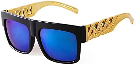 

Солнцезащитные очки в стиле хип-хоп 2026 года, большие, для мужчин и женщин, с плоской верхней частью, ретро-квадратные, черные, с золотой пластиковой цепочкой MTZJH, C8