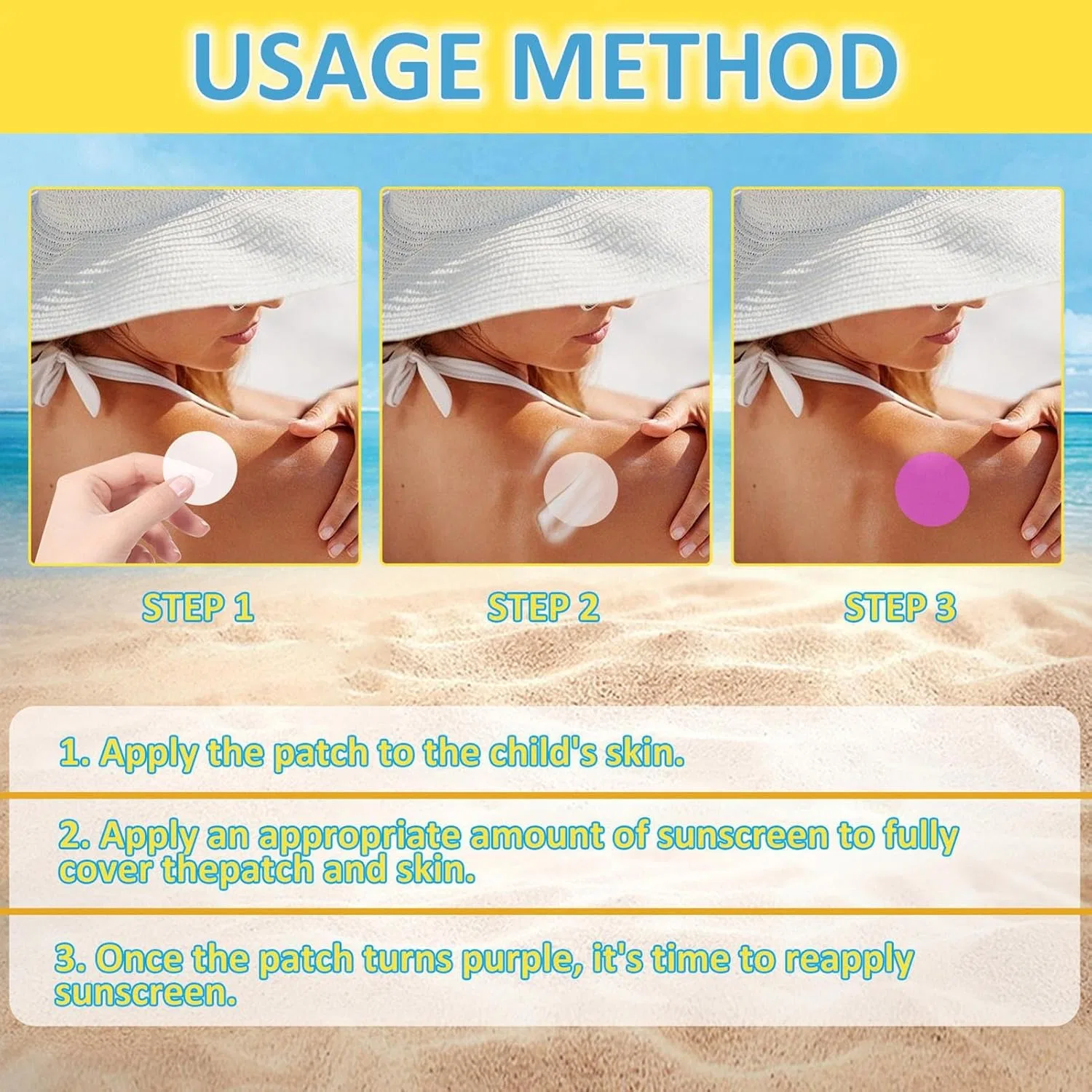 UV-индикатор наклейка Color Reactive Sun Exposure Patch Smart UV Surveillance Sticker Skin Safe Clear Sunblock Indicator for Kids, мультиколор — фото 4