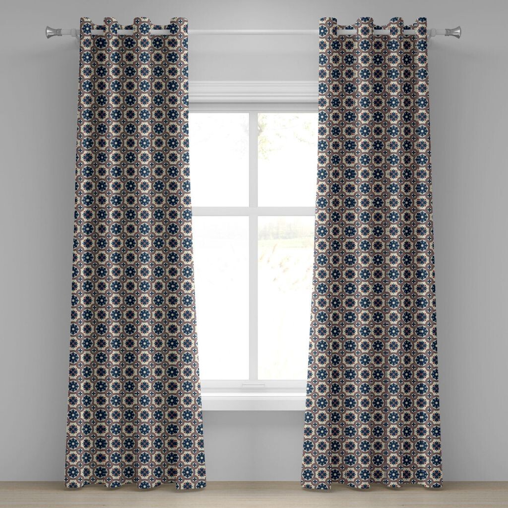 

Занавеска ABAKUHAUS с цветочными люверсами, замысловатый силуэт с круговым абстрактным винтажным дизайном, декоративные шторы для окон с 2 панелями, 280 см x 260 см, рубиново-бежевый, темно-синий