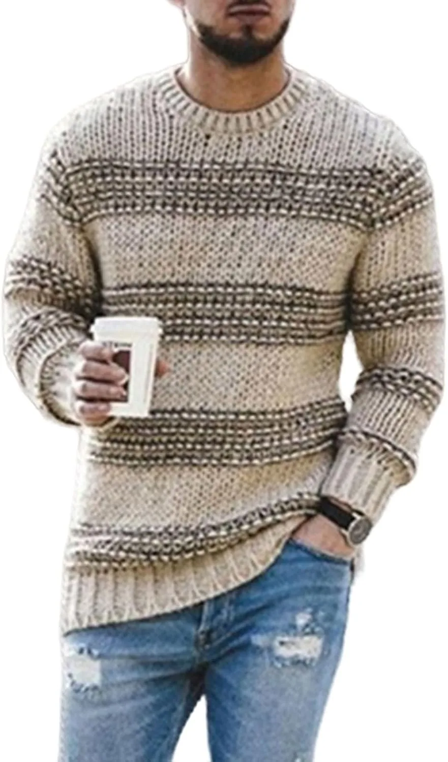 

Мужской полосатый пуловер с круглым вырезом Tazeap