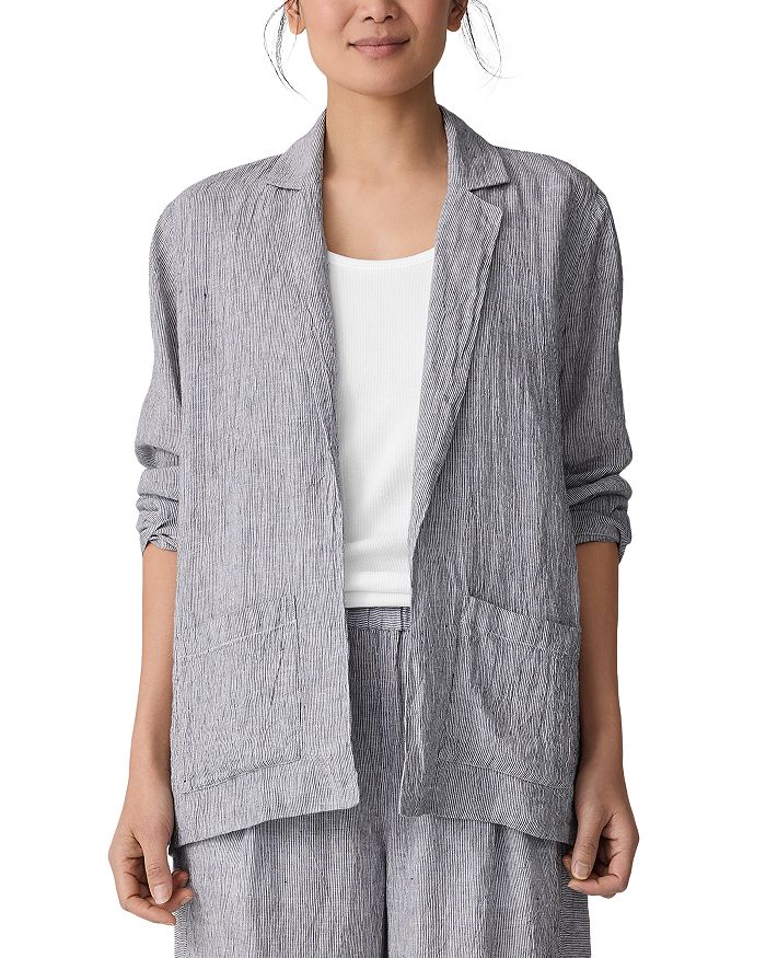 

Льняной пиджак с вырезом Eileen Fisher, синий