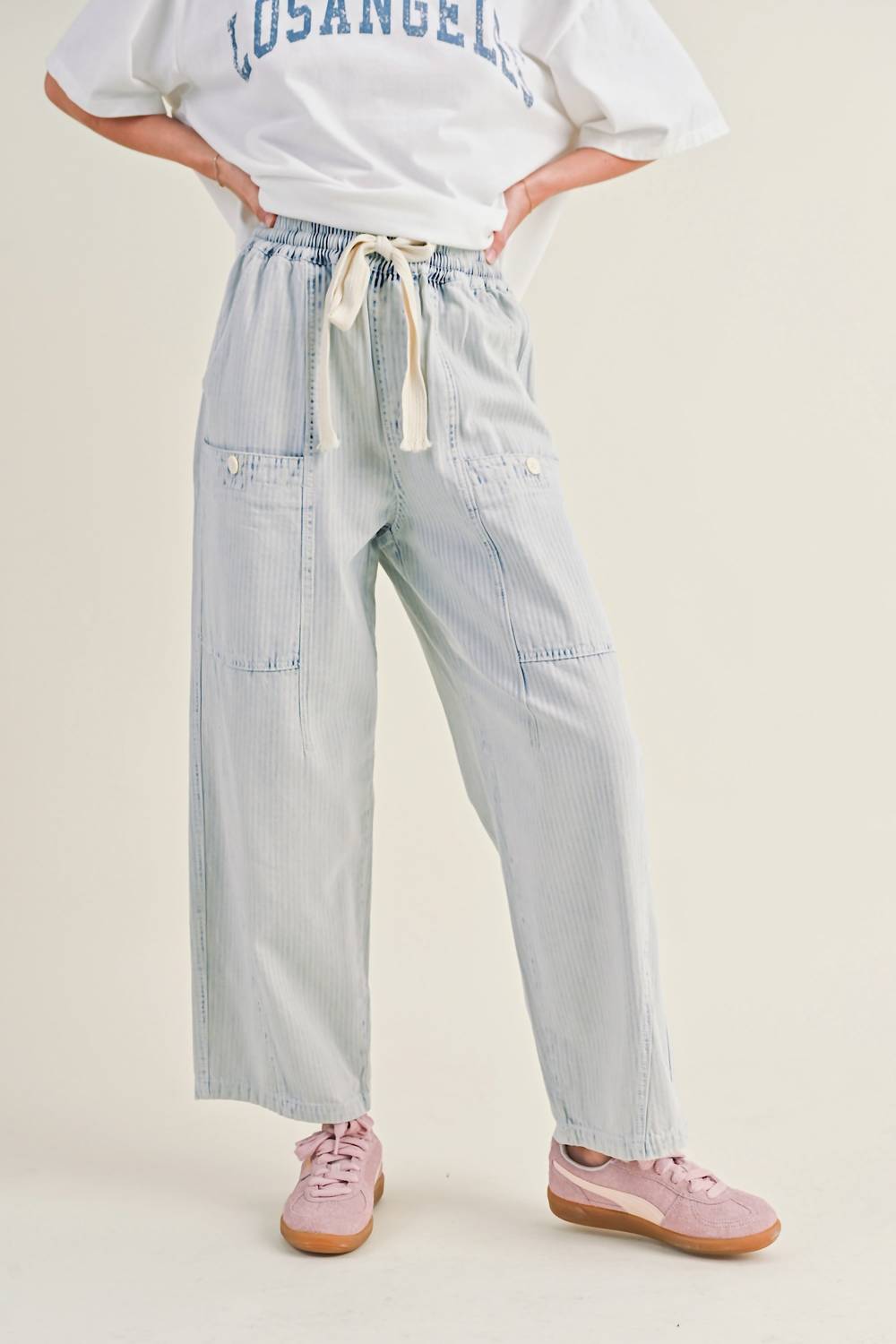 

Синие и белые полосатые брюки-бочонки MIOU MUSE