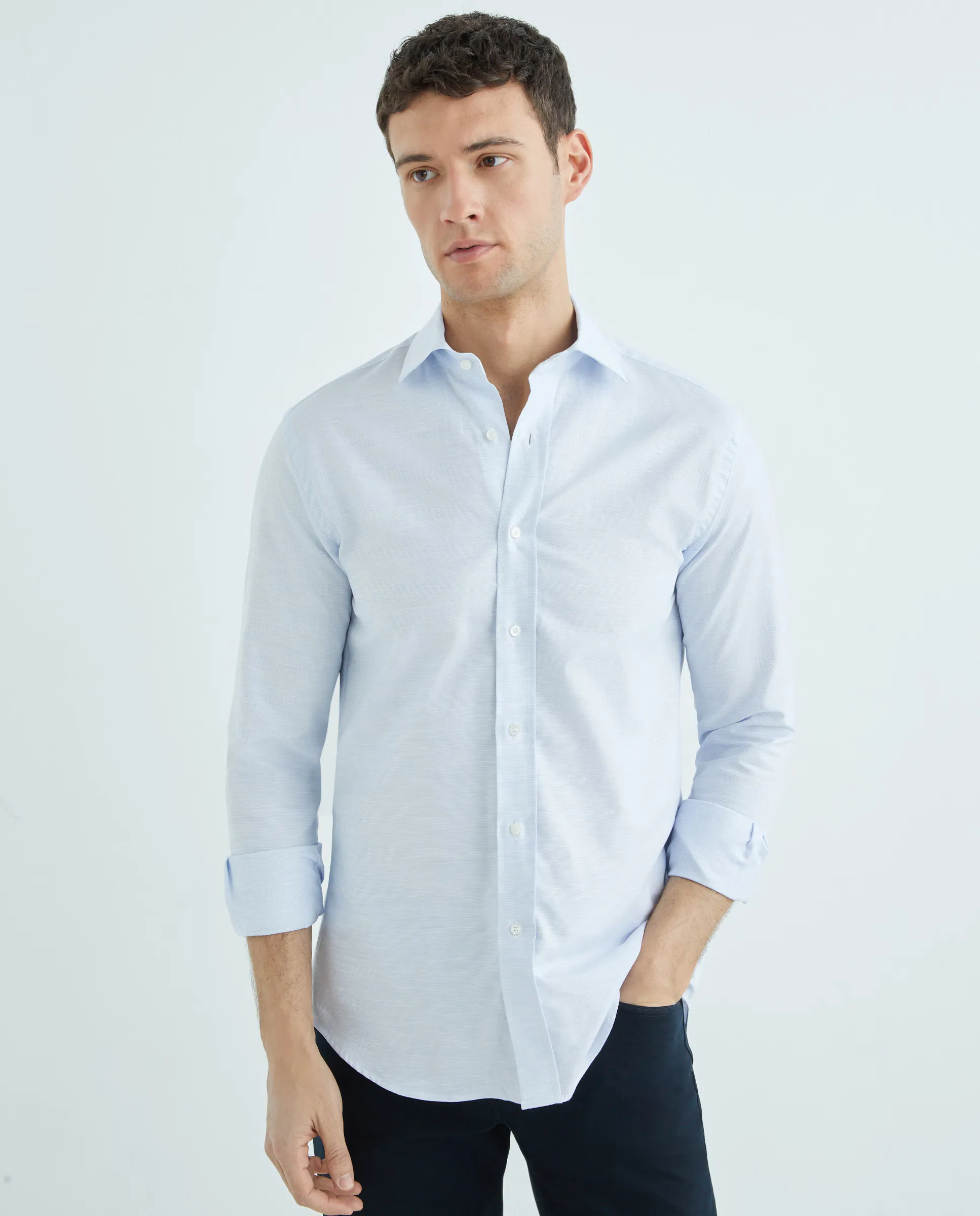 

Мужская повседневная однотонная рубашка с длинным рукавом больших размеров Mirto, светло-голубой