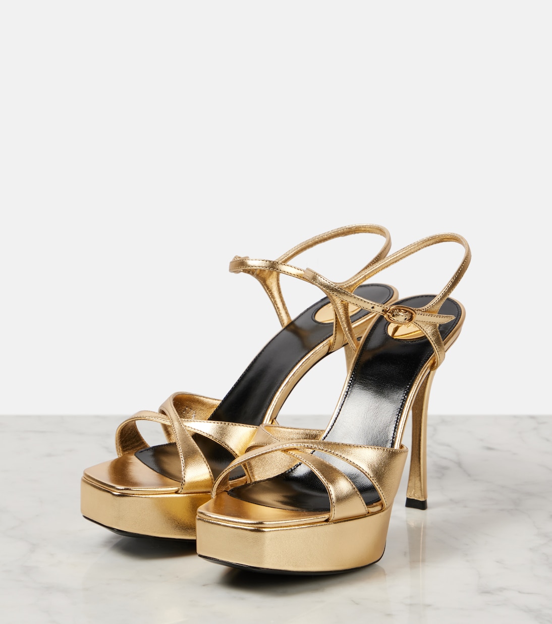 Деби 85 платформенные сандалии из металлизированной кожи Saint Laurent, Egypt Gold — фото 4