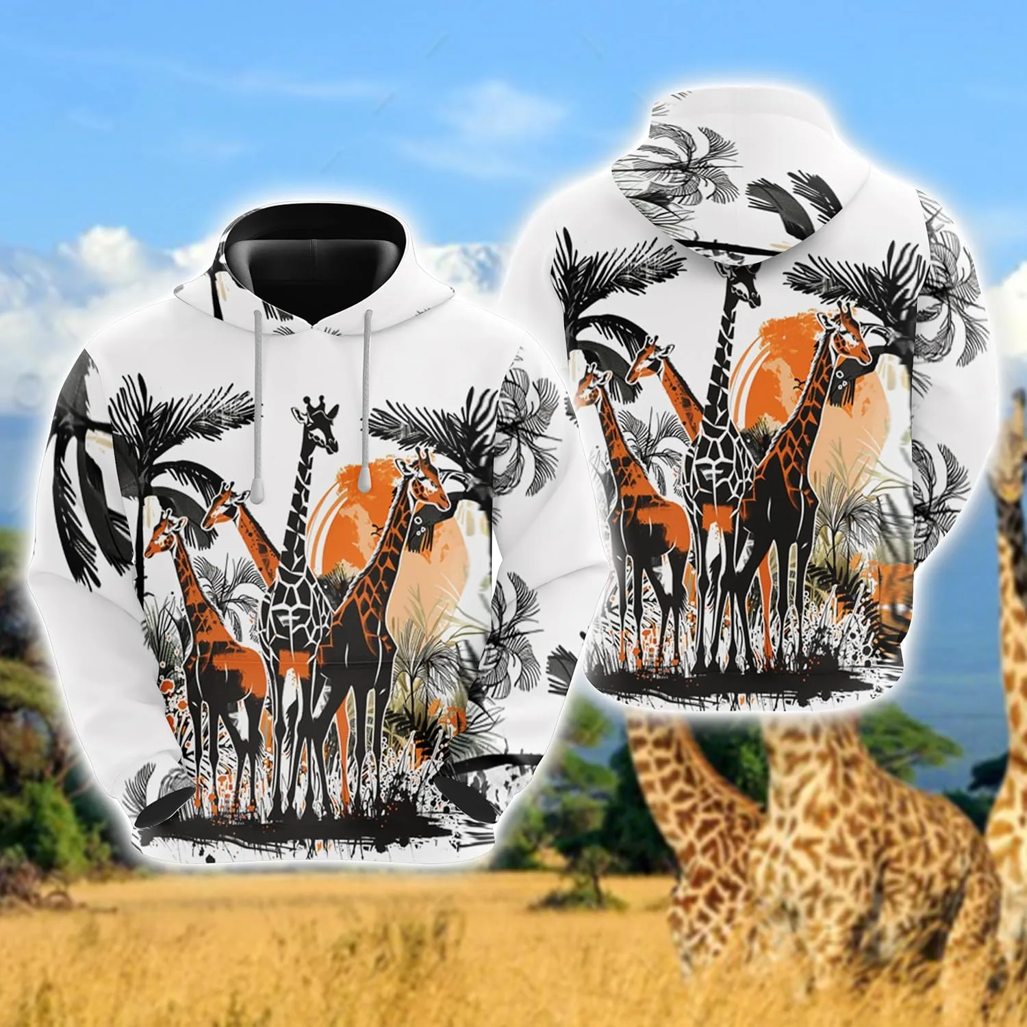Толстовка с капюшоном Giraffe для мужчин - худи для любителей жирафов, мужская и женская толстовка, комплект с карманами, длинный рукав, 12 Generic, Giraffe_20 — фото 2