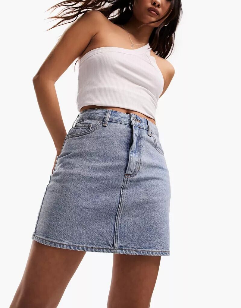 

Голубая джинсовая мини-юбка с завышенной талией ASOS DESIGN Petite