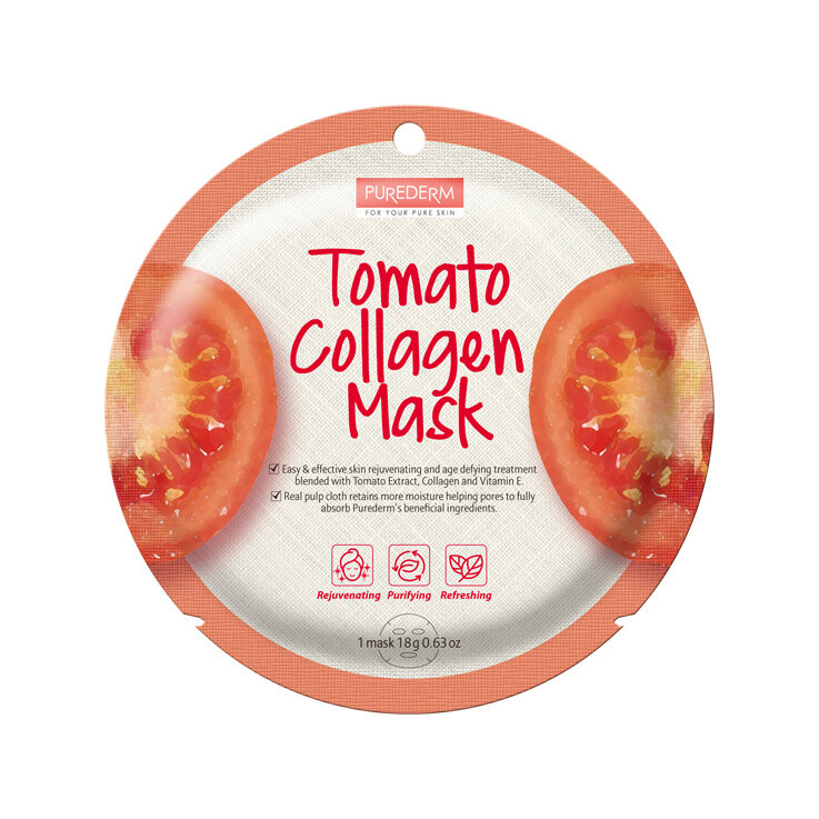 

Purederm, Tomato Collagen Mask Коллагеновая тканевая маска Помидор 18г