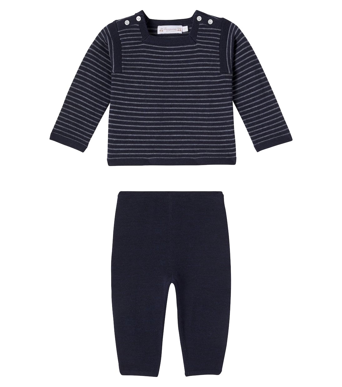 

Комплект из полосатого шерстяного свитера и брюк Baby Joe Bonpoint, Ra Bleu Gris