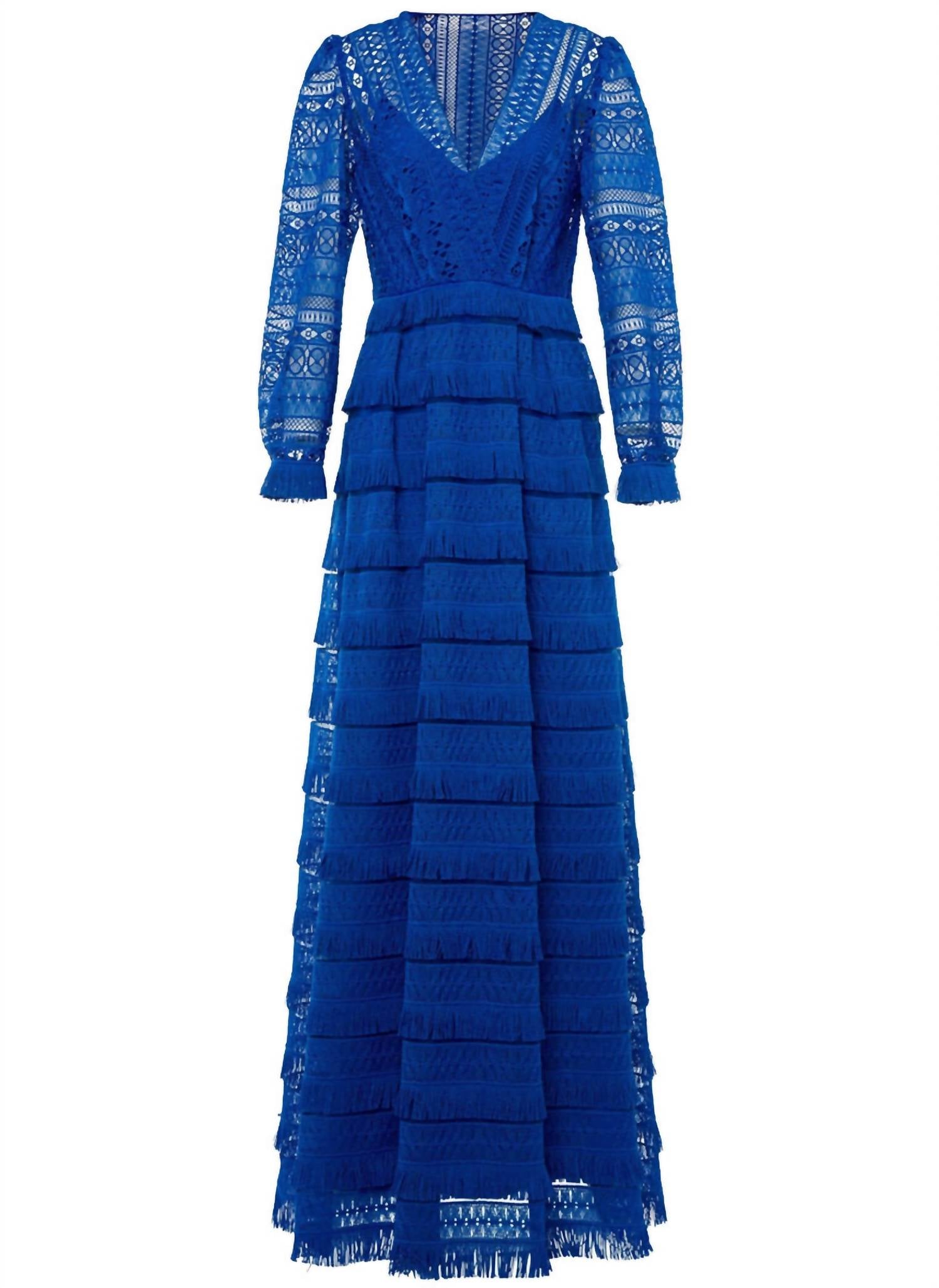 

Платье-макси с бахромой в стиле макраме синего цвета Alberta Ferretti
