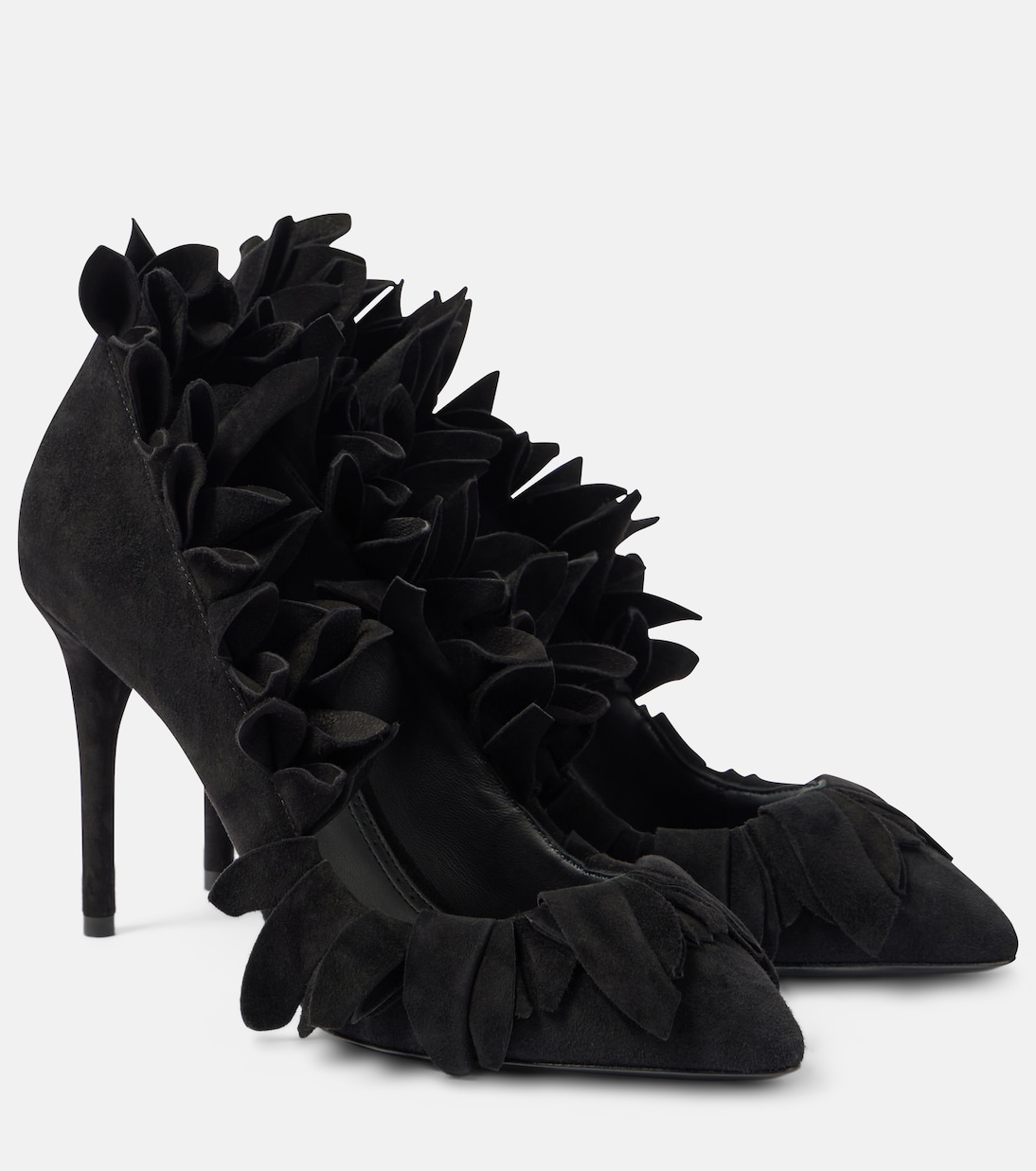 Туфли-лодочки из замши с рюшами в виде лепестков Alaïa, Noir